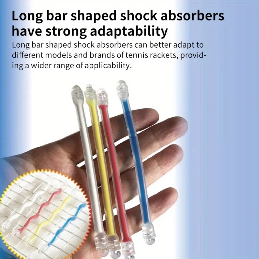 Tennis Vibration Dampeners - Silicone Long Bar Shock Absorbers for Racket/Squash/Badminton, Anti-Slip Design w/Tool-Free Install