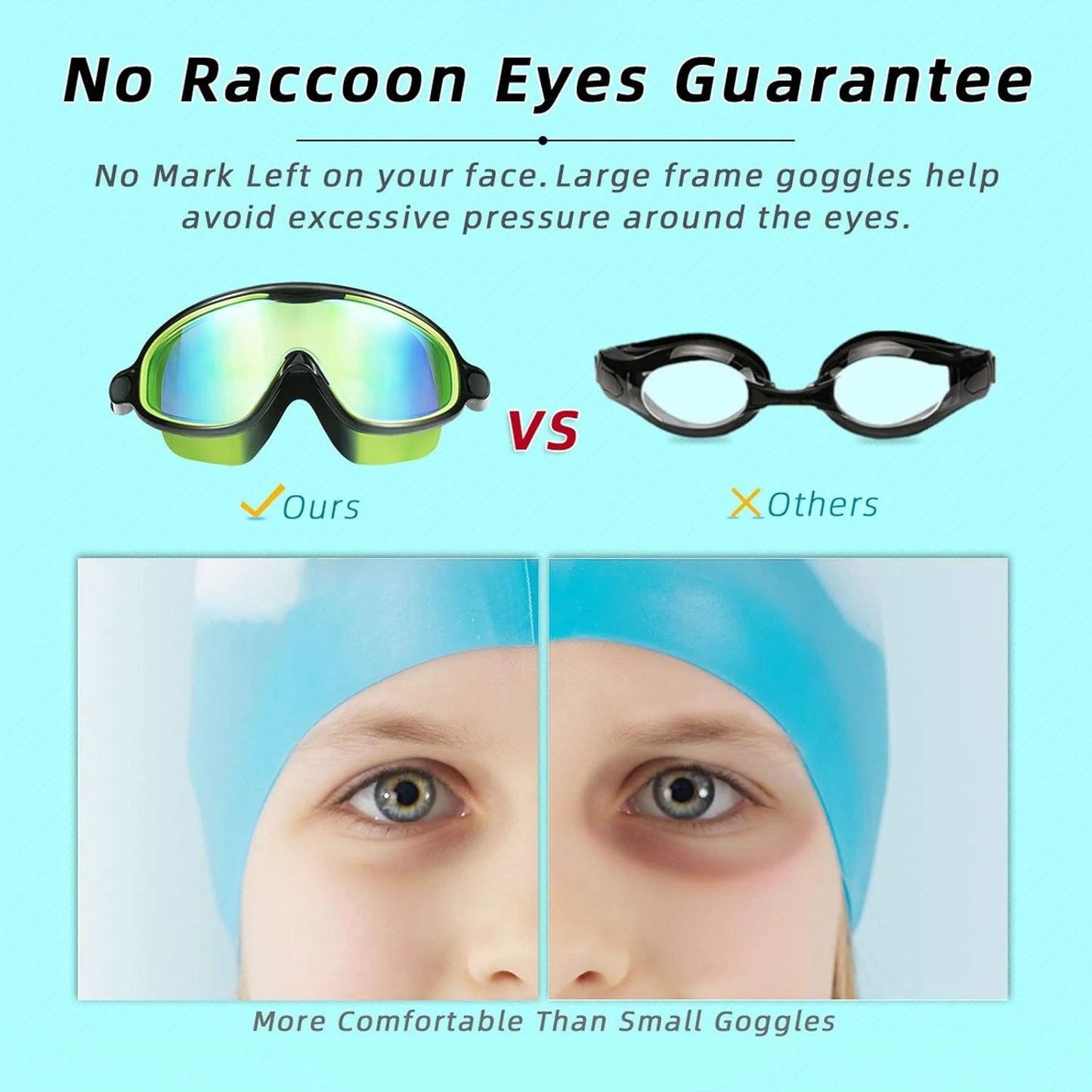 Swim Goggles 2 Pack Anti-Fog Anti-UV Wide View Swimming Goggles for Kids 3-14