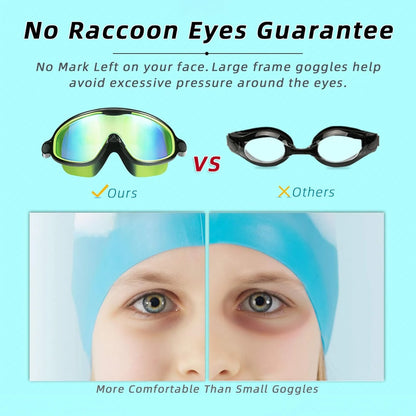Swim Goggles 2 Pack Anti-Fog Anti-UV Wide View Swimming Goggles for Kids 3-14