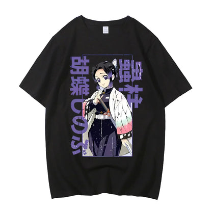 Japanese Anime Shirt Demon Slayer Shinobu Kocho T Shirt Men Clothing Kawaii Tees Tanjirou O-Neck High Quality Cotton Tshirt