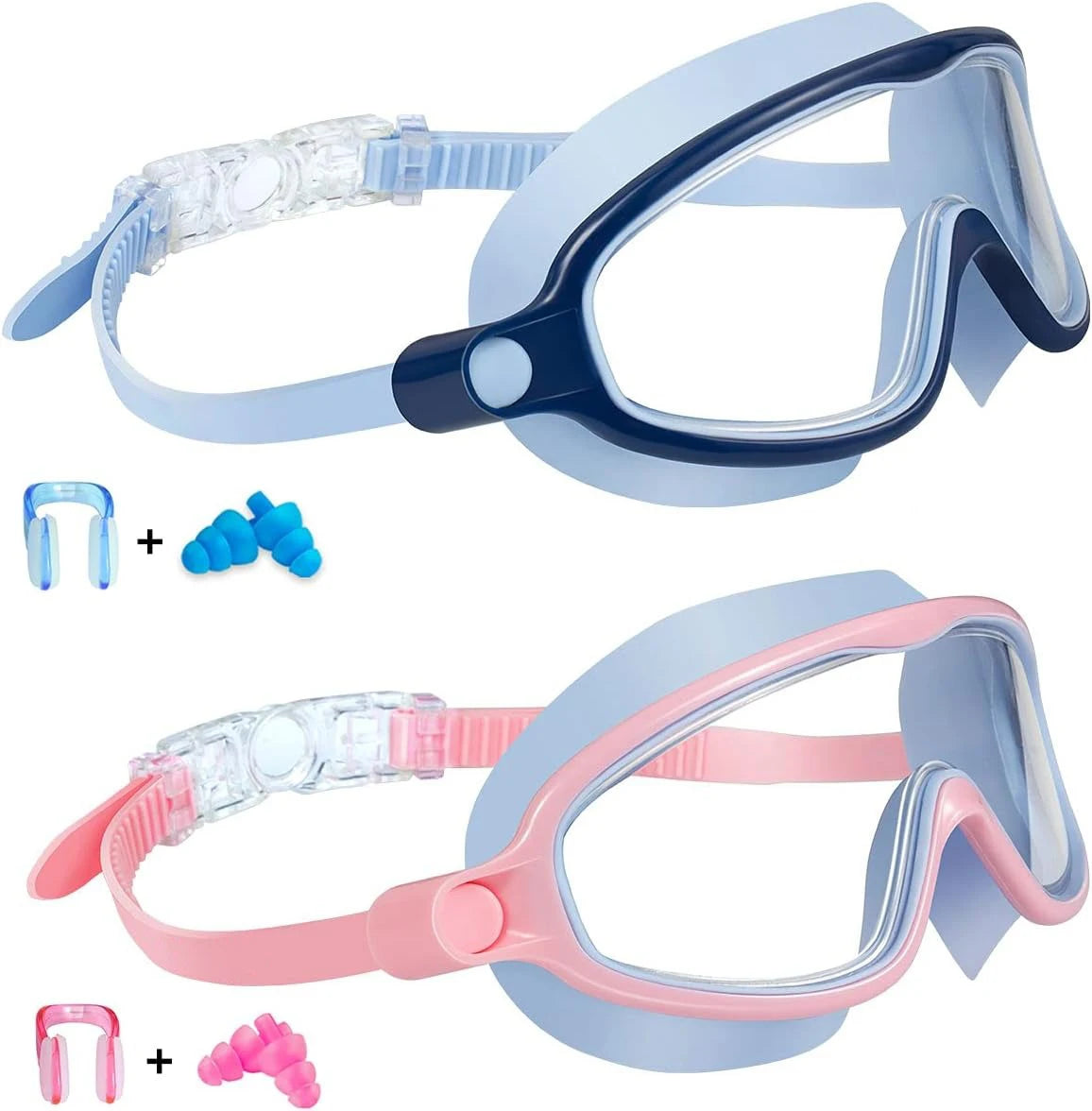 Swim Goggles 2 Pack Anti-Fog Anti-UV Wide View Swimming Goggles for Kids 3-14
