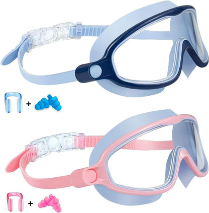 Swim Goggles 2 Pack Anti-Fog Anti-UV Wide View Swimming Goggles for Kids 3-14