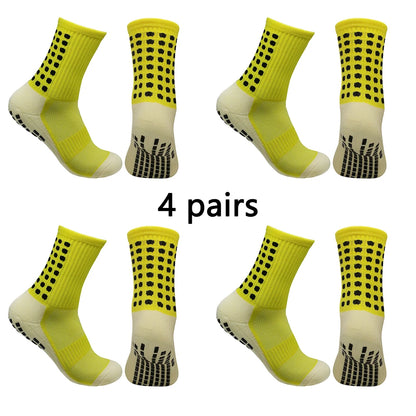4 pairs of men's soccer socks non-slip grip pad football basketball socks