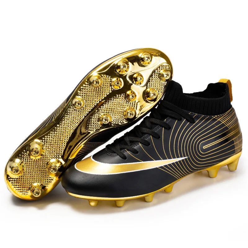 New Golden Teenagers Football Boots High Top TF/FG Men's Football Futsal Shoes Light Training Sneakers For Youth Tenis Masculino