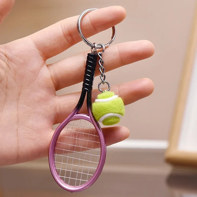 1pcs Tennis Racket Keychain - Cute Sport Mini Keychain car 6 color Pendant Keyring Sports Key Chain Who love sports Gifts