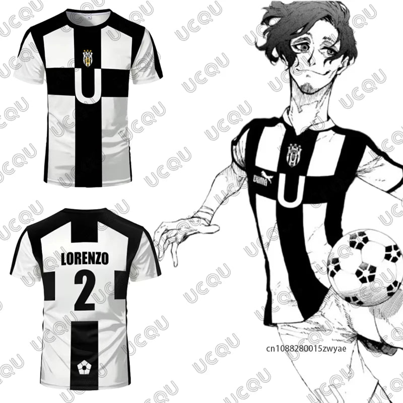 Summer Anime Don Lorenzo Blue Lock Cosplay Men's T-Shirt UBERS Jersey #23 AIKU Print Soccer Uniform Sports Kids/Adult Tops