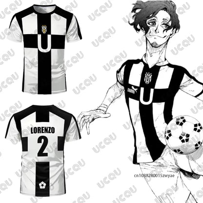 Summer Anime Don Lorenzo Blue Lock Cosplay Men's T-Shirt UBERS Jersey #23 AIKU Print Soccer Uniform Sports Kids/Adult Tops