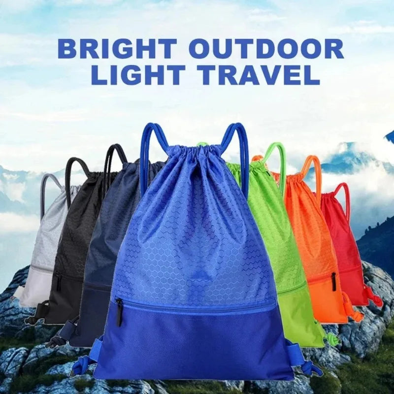 Outdoor Sport Gym Drawstring Bag Thick Rope Basketball Soccer Large Capacity Nylon Waterproof Zipper Backpack Fitness Men Pocket
