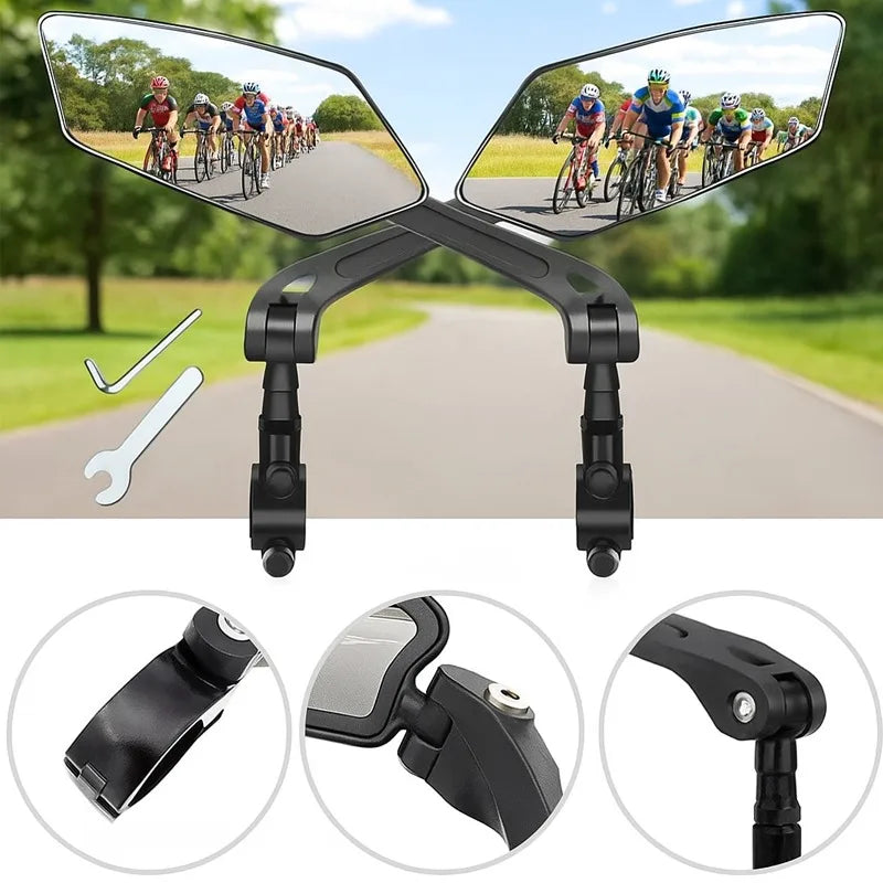360 Degree Adjustable MTB Rearview Mirror Flat Bicycle Handlebar Mirror for Electric Bike Cycling Safety Accessories