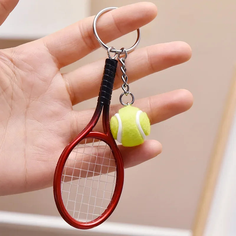 1pcs Tennis Racket Keychain - Cute Sport Mini Keychain car 6 color Pendant Keyring Sports Key Chain Who love sports Gifts