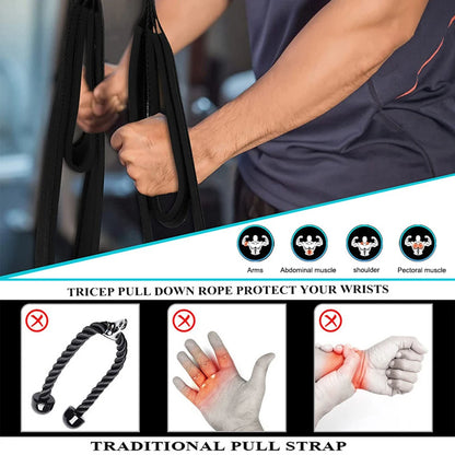 Fitness Arm Strength Rope Anti-Slip Muscle Training Carabiner Pulldown Rope Tricep Rope Cable for Facepulls/Push Downs/Crunches