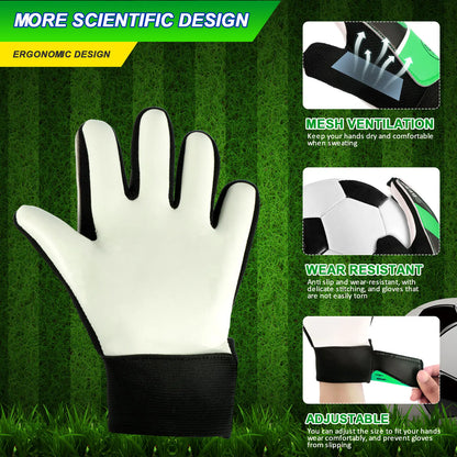 2Pcs Kids Soccer Goalie Gloves 5/6/7 Size Adjustable Wrist Strap Training Gloves Latex Goalkeeper Gloves Anti-Slip Full Finger