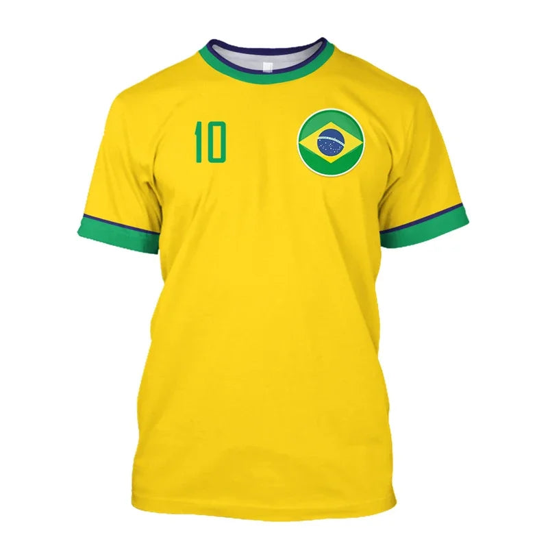Simple Brazil Football T-shirts Summer Fashion Short Sleeve 3D Brazilian Flag Printed T Shirts Casual Sports Tops Men's Clothes
