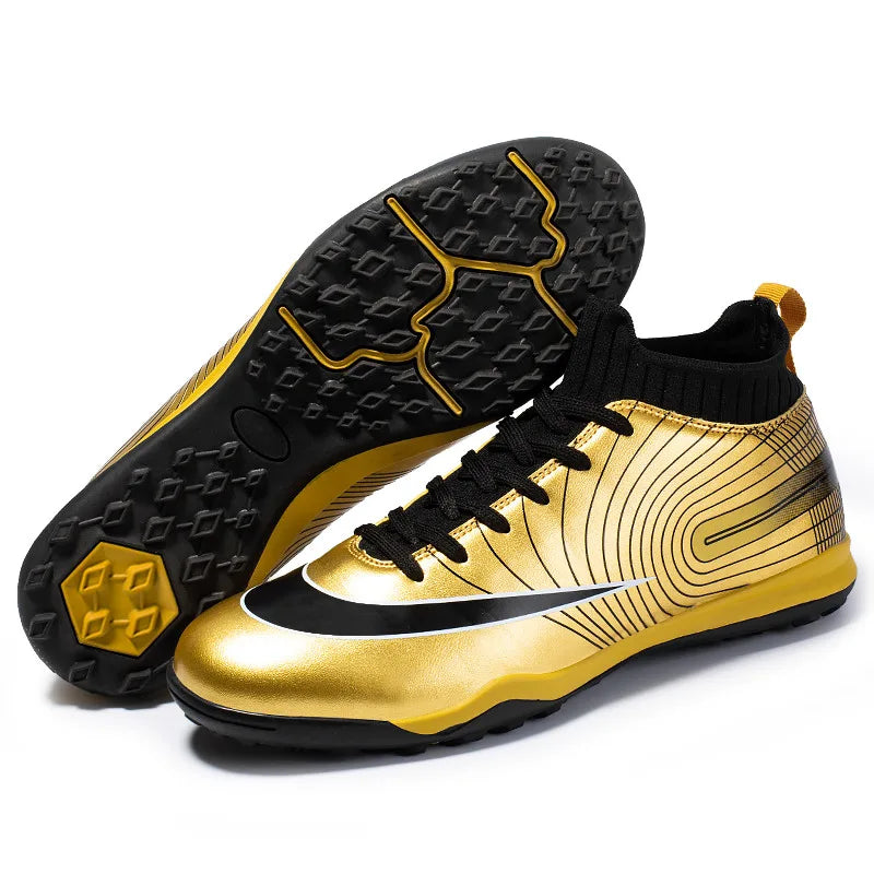 New Golden Teenagers Football Boots High Top TF/FG Men's Football Futsal Shoes Light Training Sneakers For Youth Tenis Masculino