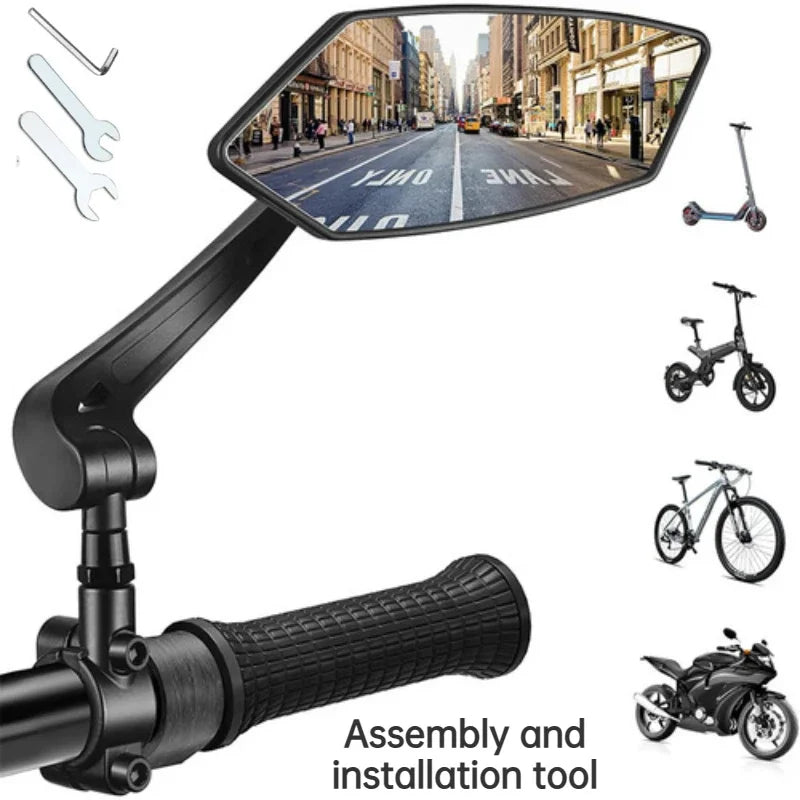 360 Degree Adjustable MTB Rearview Mirror Flat Bicycle Handlebar Mirror for Electric Bike Cycling Safety Accessories