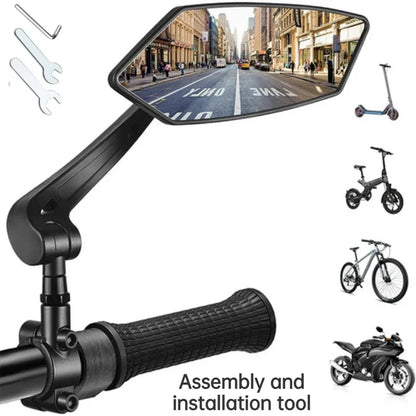 360 Degree Adjustable MTB Rearview Mirror Flat Bicycle Handlebar Mirror for Electric Bike Cycling Safety Accessories