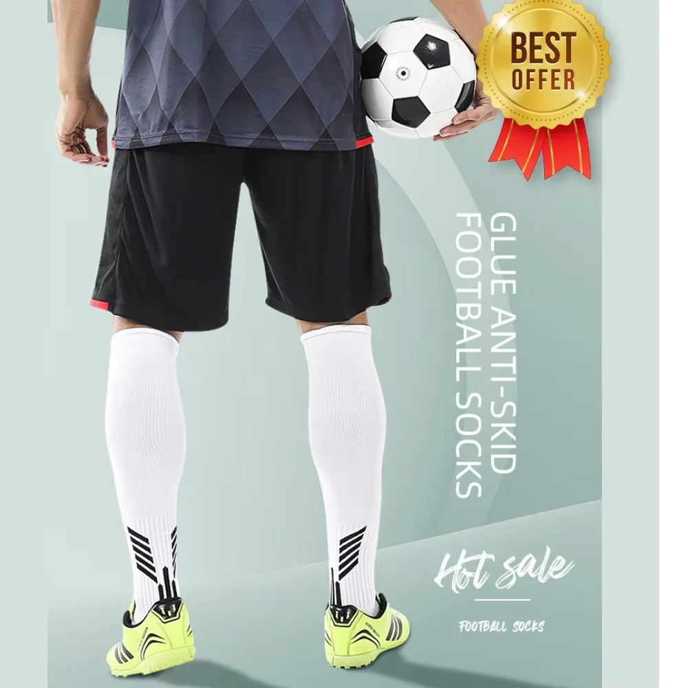 Anti Non Slip Football Socks Cut Black Long Length Adhesive Towel High Leg Grip Soccer Stockings Sports for Men and Children