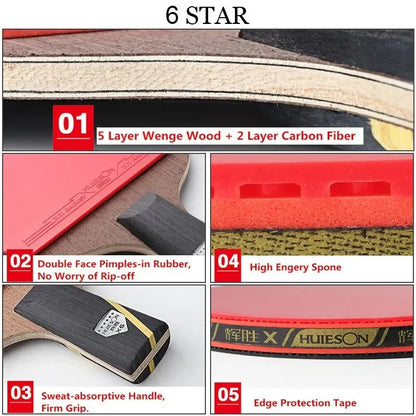 3/6 Star Table Tennis Racket 2PCS Professional Ping Pong Racket Set Pimples-in Rubber Hight Quality Blade Bat Paddle with Bag