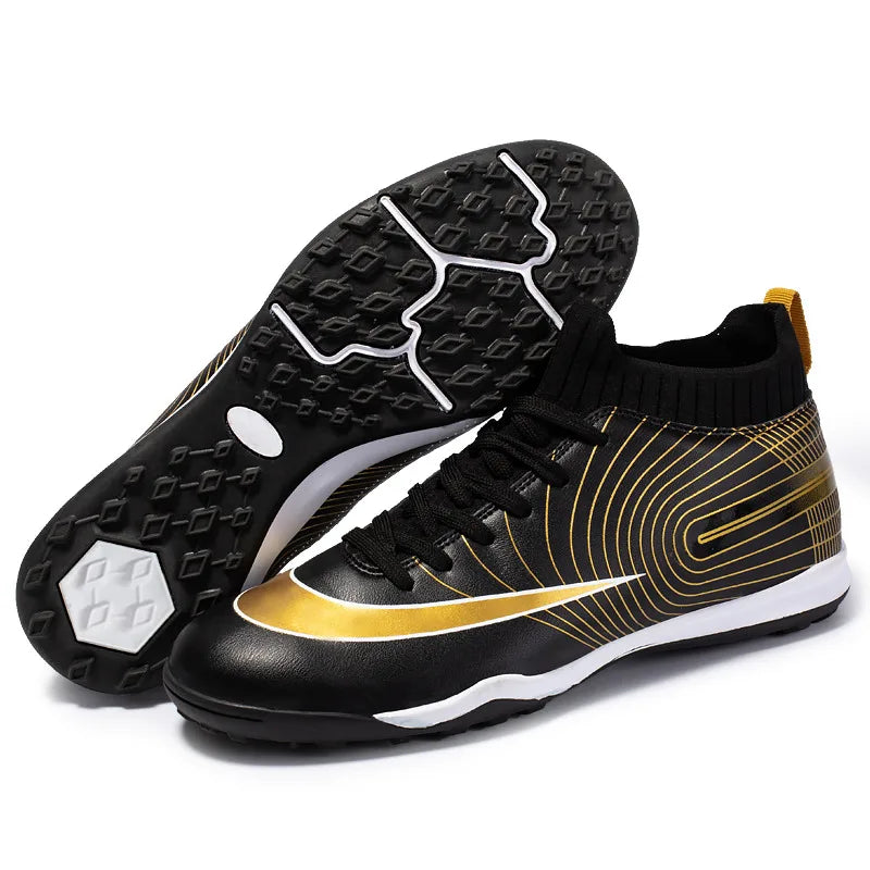 New Golden Teenagers Football Boots High Top TF/FG Men's Football Futsal Shoes Light Training Sneakers For Youth Tenis Masculino