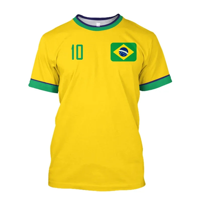 Simple Brazil Football T-shirts Summer Fashion Short Sleeve 3D Brazilian Flag Printed T Shirts Casual Sports Tops Men's Clothes