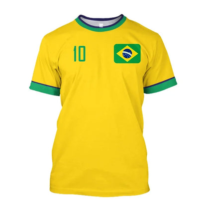 Simple Brazil Football T-shirts Summer Fashion Short Sleeve 3D Brazilian Flag Printed T Shirts Casual Sports Tops Men's Clothes