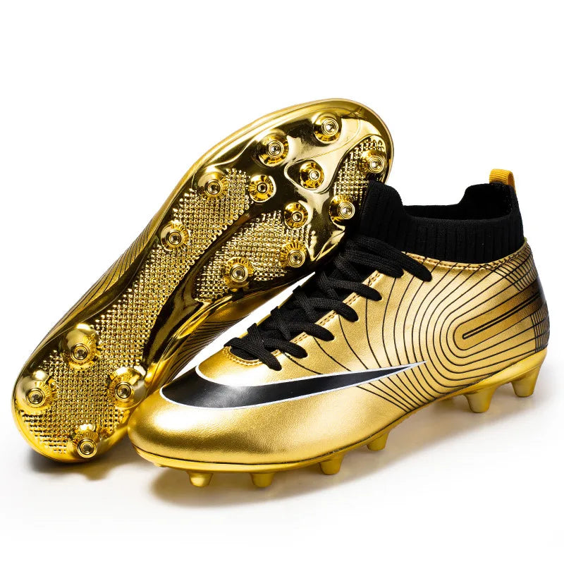 New Golden Teenagers Football Boots High Top TF/FG Men's Football Futsal Shoes Light Training Sneakers For Youth Tenis Masculino