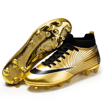 New Golden Teenagers Football Boots High Top TF/FG Men's Football Futsal Shoes Light Training Sneakers For Youth Tenis Masculino
