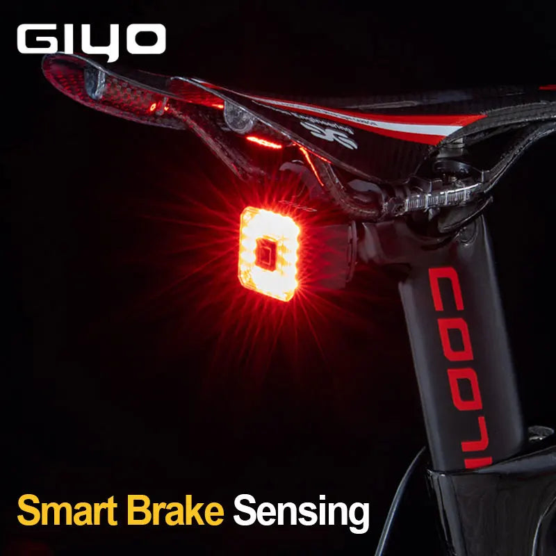 GIYO Smart Auto Bicycle Brake Light Tail Rear Sensing Light USB Cycling Light Bike Lamp Stop LED Back Rechargeable Waterproof