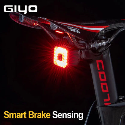 GIYO Smart Auto Bicycle Brake Light Tail Rear Sensing Light USB Cycling Light Bike Lamp Stop LED Back Rechargeable Waterproof