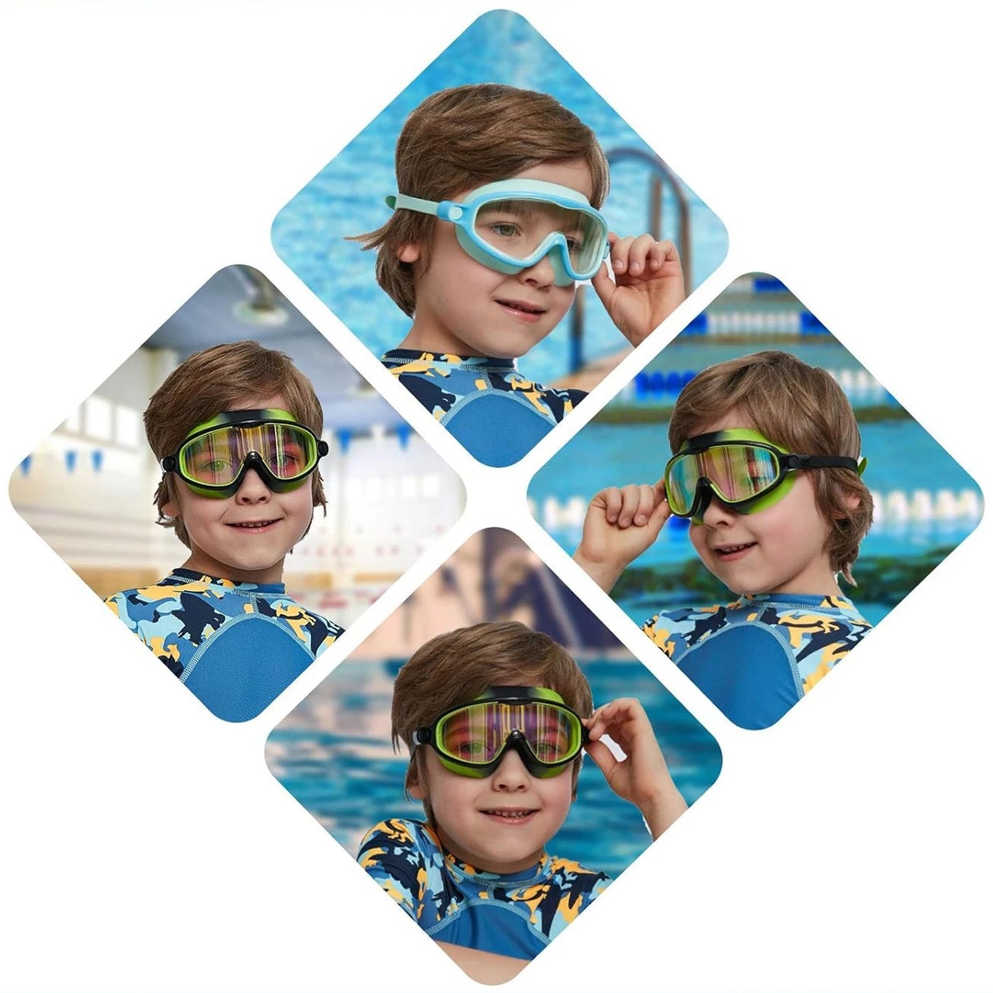 Swim Goggles 2 Pack Anti-Fog Anti-UV Wide View Swimming Goggles for Kids 3-14