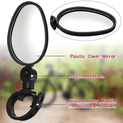 Wide-Angle Rearview Mirror for Bicycle, 360 Degree Rotation, Outdoor Riding, Mountain Bike Handle, Safety Accessories