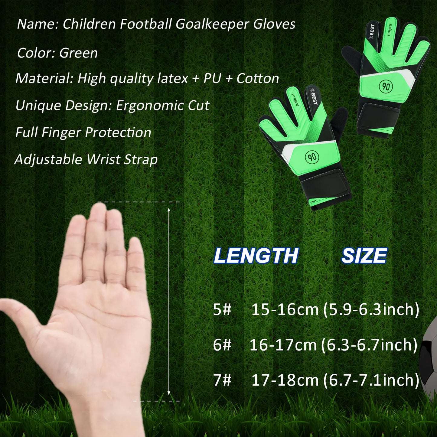 2Pcs Kids Soccer Goalie Gloves 5/6/7 Size Adjustable Wrist Strap Training Gloves Latex Goalkeeper Gloves Anti-Slip Full Finger