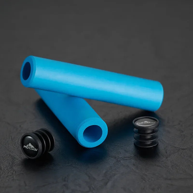 Bike Handlebar Grips Covers, 130mm Bicycle End Grips Protector Rubber Green Black, Non-Slip 1 Pair Silicone sponge hand grip